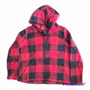XL Boys Canada Weather Gear Red And Black Checkered Fleece Hoodie Pullover